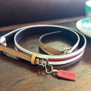 Coach Stripe Red-White Leather Skinny Belt with Classic Buckle XL